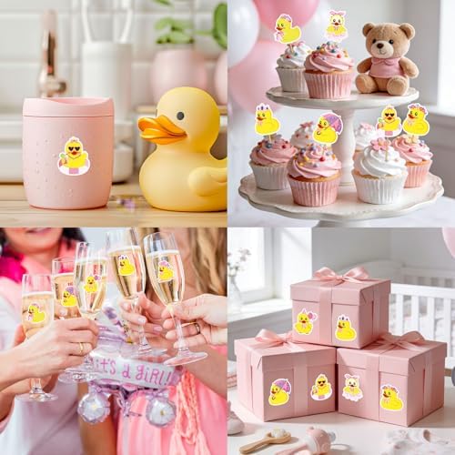 Whaline 1000 Pcs Pink Rubber Duck Roll Stickers Self-Adhesive Cute Girls Duck Themed Label Decals for Envelope Water Bottle Scrapbook Decor Spring Summer Birthday Party Supplies