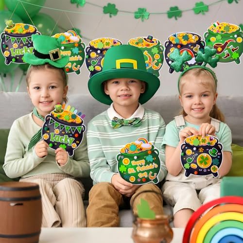 Funrous 48 Sets Crafts Kit Paper Crafts DIY Make Your Own Hanging Ornaments with Pompoms Diamond Stickers for Holiday Classroom Activities Party Favors, St. Patrick's Jar