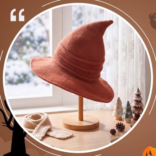 Boyiee Knitted Witch Hat Foldable Wide Brim Cap Pointed Felt Hat for Women Halloween Cosplay Costume Masquerade Accessory