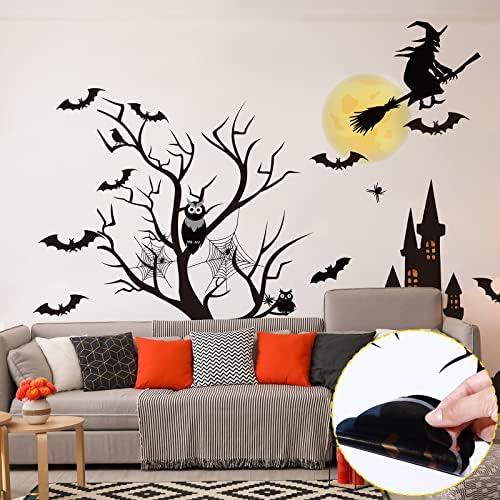 TaoBary 4 Sheet Large Halloween Window Clings Double Sided Witch Pumpkin