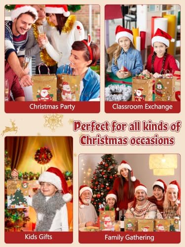 12Pack Christmas Gift Bags Bulk 8.7*6.3*3.2IN Xmas Gift Bags with Handles