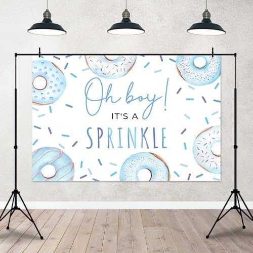 Donut Sprinkle Baby Shower Backdrop for Boy Blue Confetti Sprinkle Photography Background Oh Boy Donut Baby Shower Cake Dessert Table Decorations Photo Booth Props (5x3ft)