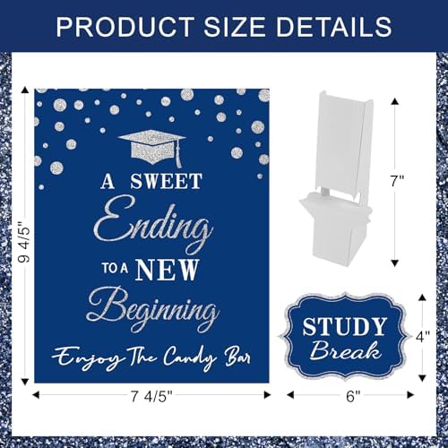 Graduation Candy Buffet Labels for Grad Party Decorations, Graduation Candy Bar Dessert Food Label Signs Set, Class of 2026 Grad Parties Table Decor Supplies (Blue and Silver)