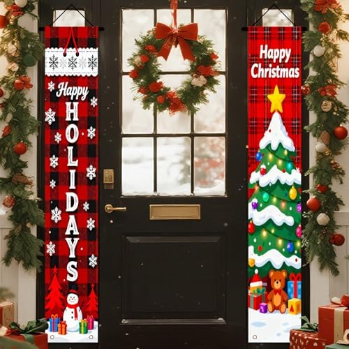 Nuxovilar Merry Christmas Porch Banners Set 12x71 Inches Polyester
