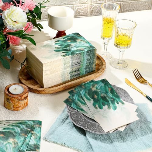 Seajan 200 Pcs Peacock Napkins Disposable Paper Hand Towels for Bathroom