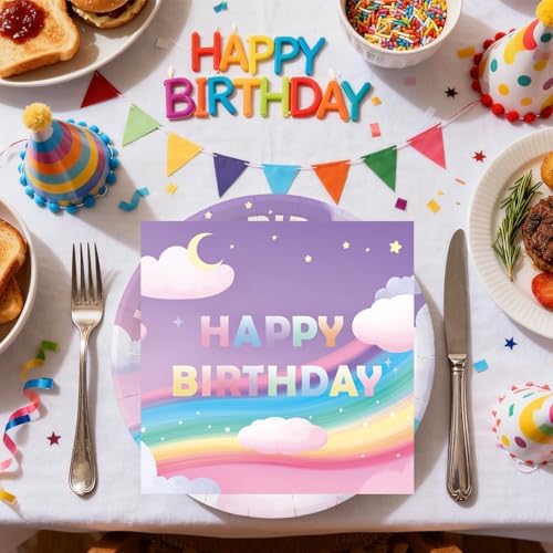 50Pcs Unicorn Birthday Plates and Napkins Party Supplies, Disposable Pastel Rainbow Paper Plates Napkins Tableware Set for Unicorn Birthday Party Decorations