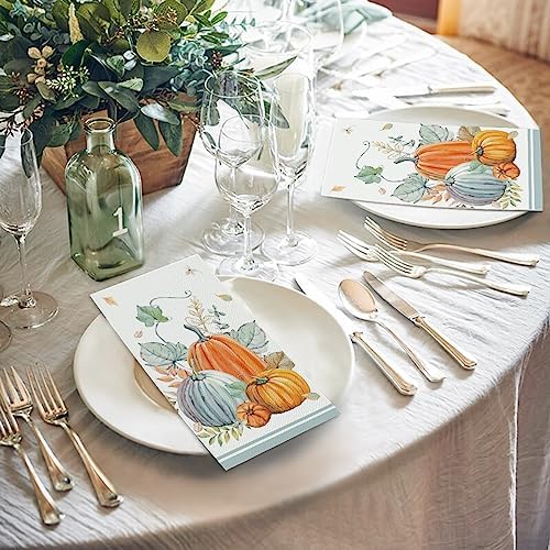 Horaldaily 50Pcs Fall Paper Napkins, Watercolor Pumpkin