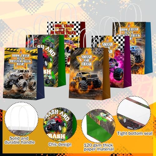 Kolldenn 48 Pcs Monster Truck Goodie Bags with Handles Truck Party Bags