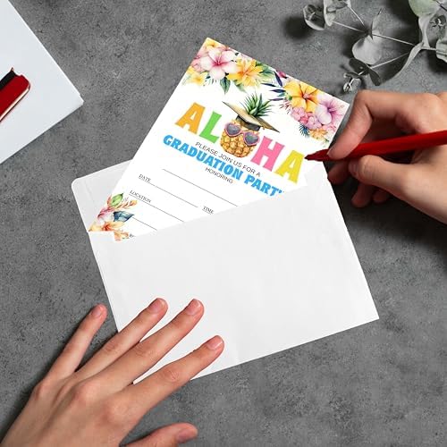 4x6 2026 Aloha Graduation Party Invitations (20 Cards + 20 Envelopes) - Pineapple Tropical Grad Celebration Invites.(018)