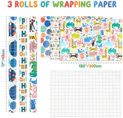 Bafeil Happy Birthday Wrapping Paper Roll Set 3 Roll with Cutting Line