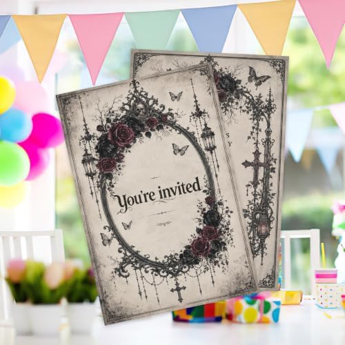 AEHIE 20 Sets Gothic Halloween Floral Tea Party Invitations With Envelopes