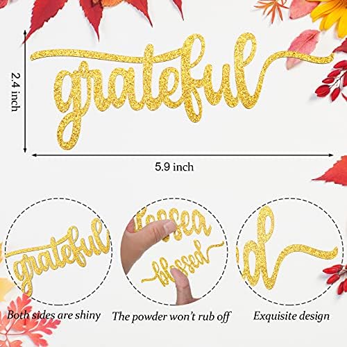 Zonon 30 Pcs Thanksgiving Thankful Table Decor, Gold Glitter Words Cutout