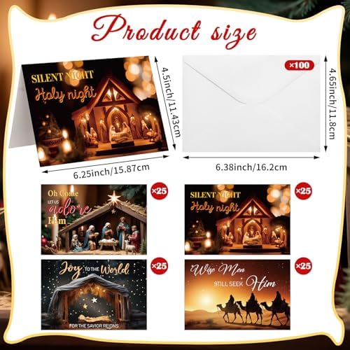 Eersida 100 Pcs Christian Christmas Cards Envelopes, Classic Style