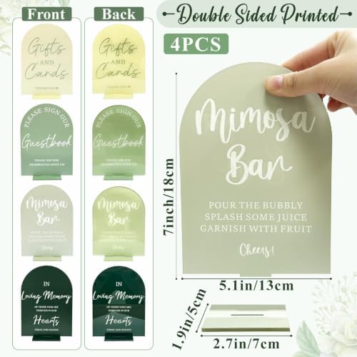Acrylic Wedding Signs for Reception Sage Green Wedding Party Supplies 4 Pcs