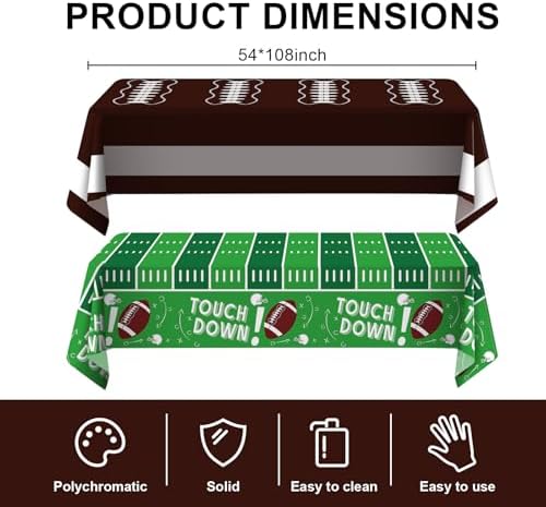 8 Pack Football Plastic Tablecloth 54" x 108" Disposable Table Cloths Football Touchdown include 4 Green and 4 Brown Table Cover for Parties Decorations Supplies (Football Green＆Brown, Rectangle)
