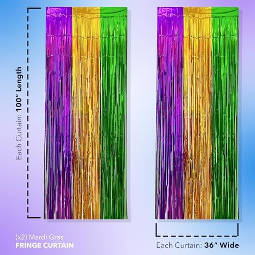 GiftExpress 2-Pack 3.33 FT x 8.33 FT (Total 6.66 FT x 8.33 FT) Mardi Gras Metallic Foil Fringe Curtain, Mardi Gras Themed Party, St. Patricks Day Tinsel Backdrop, Foil Fringe Photo Booth Props