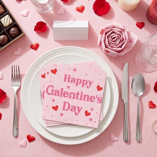 100 Pack Galentines Day Napkins Disposable Folded 10 x 10 Inches Galentine Party Decorations Pink, Cocktail Napkins for Girls Ladies Valentines Party Supplies Paper Towel Disposable Towel