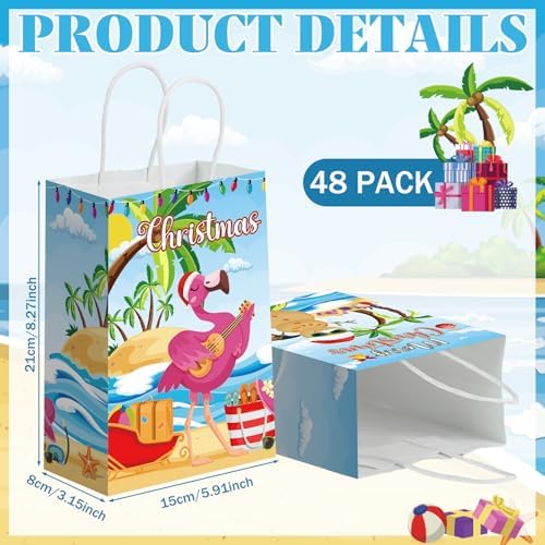 Kolldenn 48 Pcs Summer Christmas Goodie Bag with Handle Xmas Gift Paper Bag