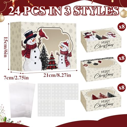 Eaasty 24 Pcs Christmas Cookie Boxes with Window Bulk, Classic
