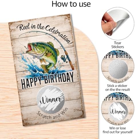 TOUNER 50Pcs Fishing Birthday Scratch Off Game Cards, Fishing Scratch Cards for Father's Day Family Gathering Birthday Summer Barbecue Retirement Party Lottery Prize Raffle Tickets Business Promotion