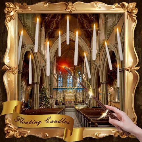 YOROXRG 24 Pack Halloween LED Magic Hanging Floating Candles, Taper Flickering Flameless with 2 Magic Wands - Candle Set for Halloween, Christmas, Weddings, Birthdays & Fantasy Ambiance...