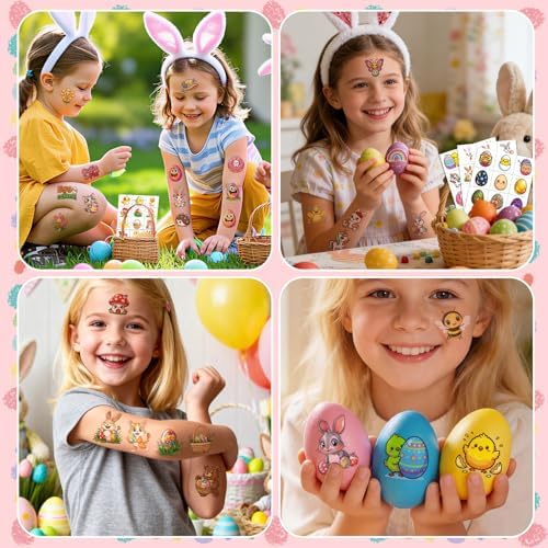 JCFIRE Easter Basket Stuffers, Temporary Tattoos for Kids, Spring Egg Fillers, Cute Bunny Stickers, Easter Party Favors Toys Toddler Teens Boys