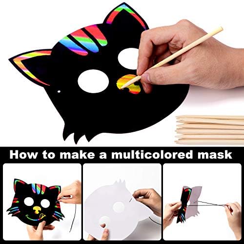Animal Scratch Masks for Kids, 52Pcs Rainbow Magic Scratch Paper Masks