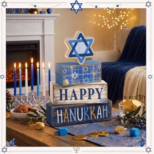 Lineshading 4 Pcs Hanukkah Table Decorations for Home, Star of David Signs