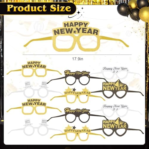 42 Pieces 2026 New Year's Eve Party Supplies Kit - Black Gold Silver Happy New Year Paper Glasses, Headband Tiaras, Cone Hats, Noise Makers for New years Eve Party Decorations