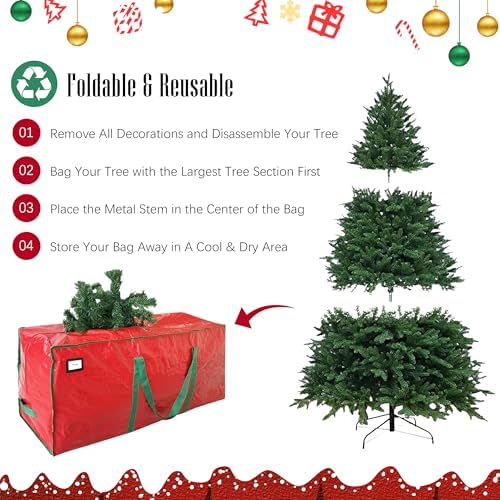 Cosy Family 9 ft Christmas Tree Storage Bag - Durable Heavy Duty Extra Large Artificial Xmas Holiday Tree Bag with Reinforced Handles and Dual Zippers Wide Opening - Red