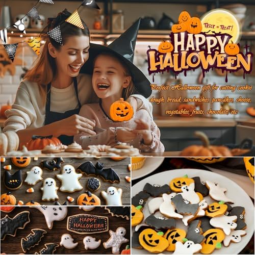15 Pcs Halloween Cookie Cutters Stainless Steel Fall Cookie Cutter Shape Set DIY Holiday Biscuit Cutter Mold with Ghost Pumpkin and more Halloween Set for Food Party Baking Supplies Decorations