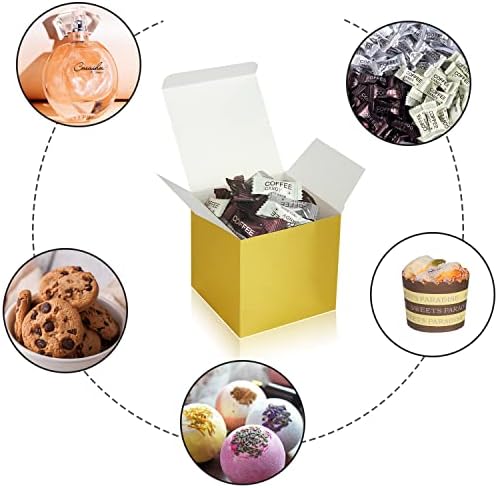 100 Pack Small Gift Boxes, 3x3x3 Inches Favor Boxes Gold Paper Gift Boxes with Lids for Presents, Crafting, Cupcake Boxes, Gifts, Candy Boxes for Wedding Party Bridal Shower Baby Shower Favors