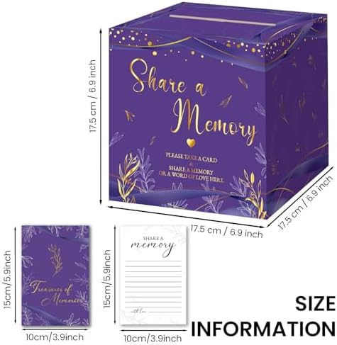50Pcs Share a Memory Cards, Memory Box for Guest Ideas Celebration of Life Funeral Graduation Retirement Wedding Bridal Shower Birthday Anniversary, Purple