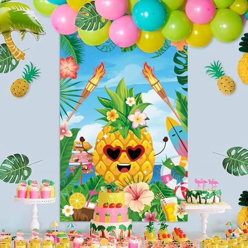 Hooqict Luau Party Game for Kids Pin the Sunglasses on the Pineapple for Summer Tropical Tiki Luau Party Supplies Decorations, Large Hawaiian Pin The Tail Game Poster with 27 Pineapple Stickers