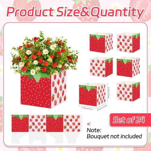 Cinrobiye 24 Pcs Strawberry Party Centerpieces, Berry First Birthday Decorations, Sweet Strawberry Flower Boxes for Table Decor, Baby Shower, Birthday Party, Wedding, Candy and Dessert Display