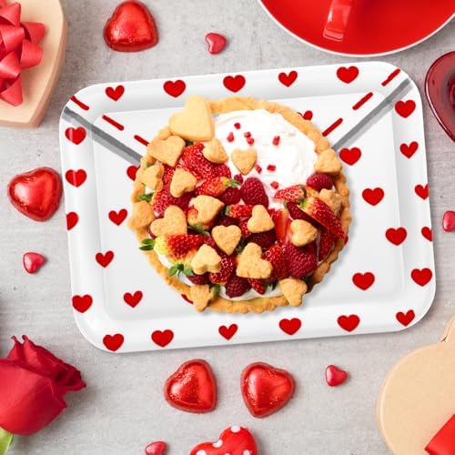 JarThenaAMCS 3Pcs Valentine' s Day Serving Trays Reusable Serving Dishes Red Heart Love Letter Platter for Wedding Party Sharing Snacks Fruits Dessert, 13 x 10 Inch