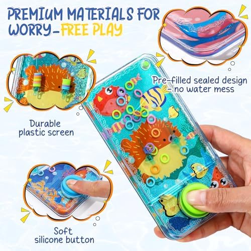 Cleboen 12 Pack Handheld Water Games for Kids, Water Ring Toss Handheld Games Under the Sea Party Favors Goodie Bag Stuffers Classroom Rewards for Boys Girls, Stress-Relief Car Games Travel Toys