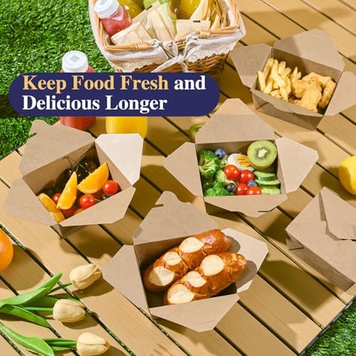 LITOPAK 50 Pack 27 oz Take Out Food Containers, Kraft Brown Take Out Boxes Leak Grease Resistant and Stackable for Restaurants, Homes, Offices, Picnics