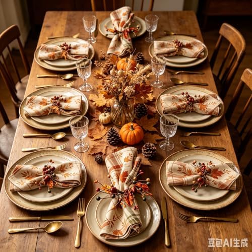 12 Pcs Fall Thanksgiving Napkin Rings Artificial Maple Leaf Acorn Berry Wreath Napkin Ring Holder Buckles for Autumn Harvest Party Thanksgiving Day Wedding Family Dinner Holiday Table Supplies