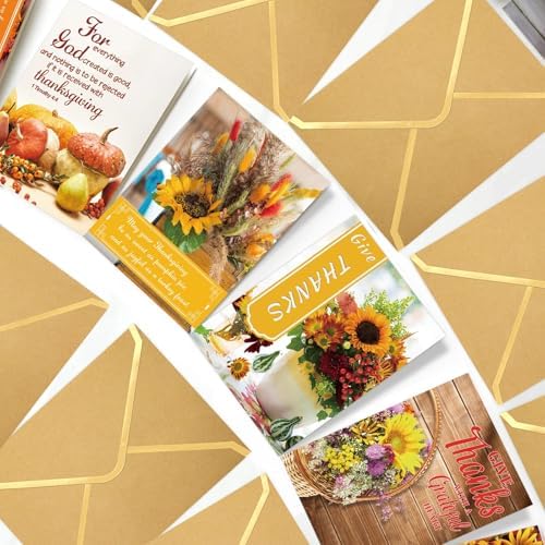WorldBazaar Thanksgiving Greeting Cards with Scripture 24 Pcs Fall Religious Cards with Bible Verses Floral Thanksgiving Card Bulk Envelopes Assortment