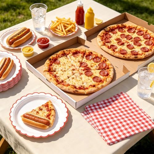 NatNarr 30 Pk Red Paper Plates 7" Scalloped Red White Dessert Cake Plates