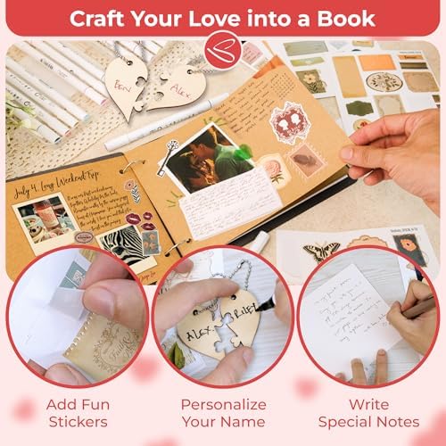 STOFINITY The Story of Us Scrapbook, Wood Cover Photo Album for Couples