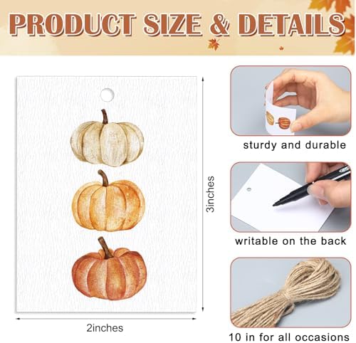 Tenceur 50 Set Fall Pumpkin Gift Tags with Strings, Thanksgiving Label