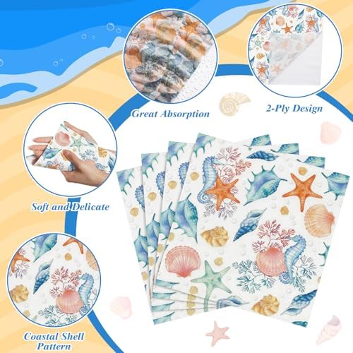 NatNarr 50 Pcs Seashell Napkins, 6.5" Coastal Beach Napkins Decoupage