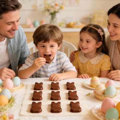 Easter Silicone Molds for Chocolate, 6-Cavity Bunny Shape Chocolate Molds Cute 3D Rabbit Baking Supplies for DIY Cake Decoration, Chocolate, Candy, Jello, Pastry, Muffin, Bread, Ice Cube
