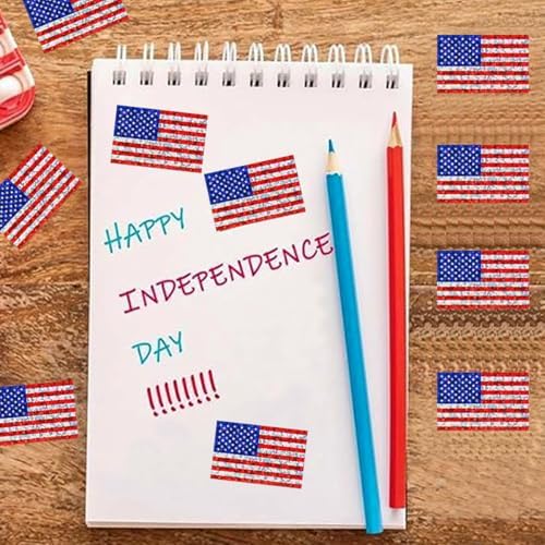 500 Pcs 4th of July Patriotic Flag Stickers 1 * 1.5In American Sticker Fourth of July Label Laser Glitter USA Stickers for Independence Day Party Supplies Envelope Scrapbook Decorations