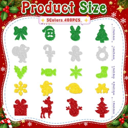 400 PCS Christmas Foam Stickers, Glitter Christmas Stickers, 8 Sheets