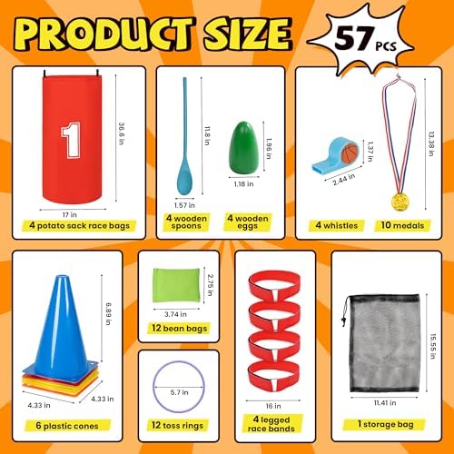 ropoda Field Day Games, Outdoor Carnival Games Potato Sack Race Bags for Adults and Kids, Bean Bags, Soft Plastic Cones,Ring Toss Set,Egg and Spoon Race, Outdoor Games Easter
