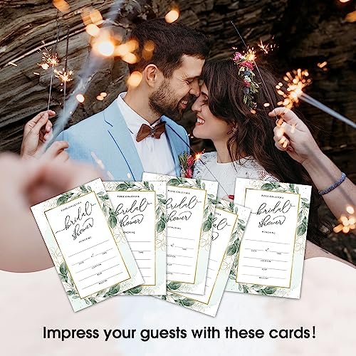 WwongxianB Set of 25 Bridal Shower Eucalyptus Invitations with Envelopes, Greenery Invites for Bridal Shower, Wedding Party Invitations, Fill in Style Invites Cards -012