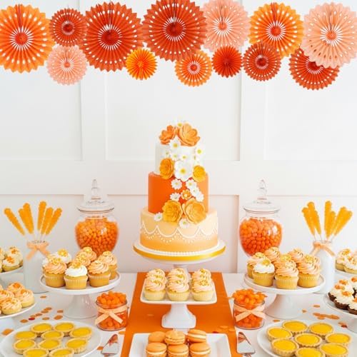BEISHIDA Honeycomb Round Paper Fans Orange Hanging Party Decoration